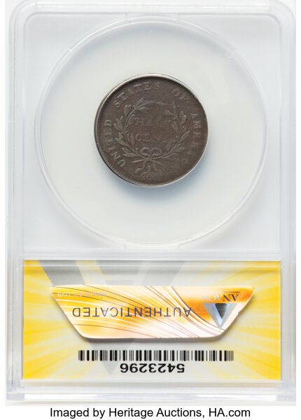 image for: 1797 1/2 C Plain Edge, Centered Head, C-2, B-2, R.3, VG10 ANACS. Mintage 127,840....