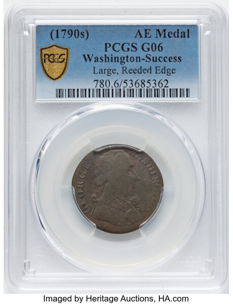 image for: Washington SUCCESS, Large Planchet, Reeded Edge Medal PCGS G6