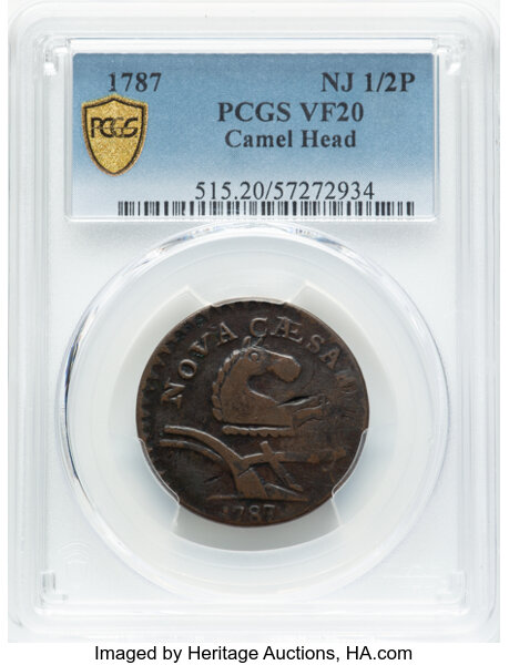 image for: 1787 New Jersey Copper, Camel Head, Maris 56-n, W-5310, R.1, VF20 PCGS. PCGS Population: 11 in 20, 88 finer (10/25)....