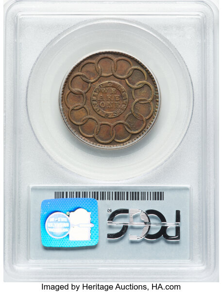 image for: 1787 1C Fugio Cent, New Haven Restrike, Copper, N. 104-FF, W-17560, R.3, AU58 PCGS. PCGS Population: 22 in 58 (1 in 58+), 1...