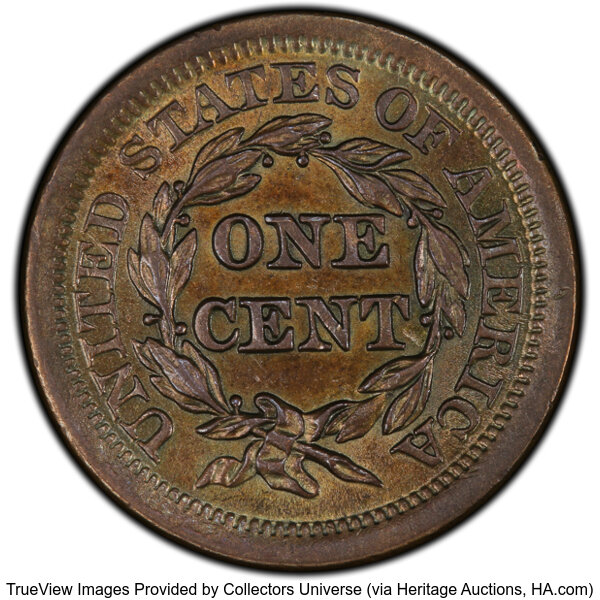 image for: 1843 1C Petite Head, Large Letters, N-4, R.1, MS63 Brown PCGS. CDN: $1,000 Whsle. Bid for NGC/PCGS MS63....