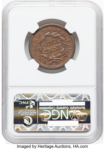 thumbnail for: 1857 Large Date, N-1 1c NGC AU58 BN
