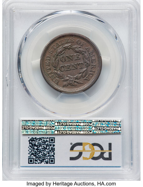 thumbnail for: 1856 Slanted 5, N-14 1c PCGS AU58 BN