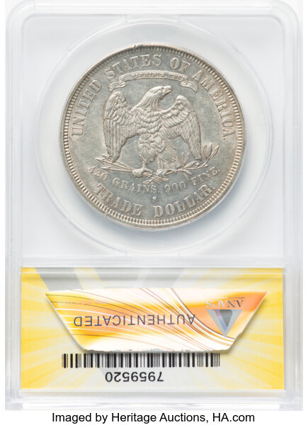 image for: 1877-S T$1 Double Die Reverse, FS-801, Coxe-36, JK-22 -- Cleaned-- ANACS Details. AU55 Details.  Mintage 9,519,000....