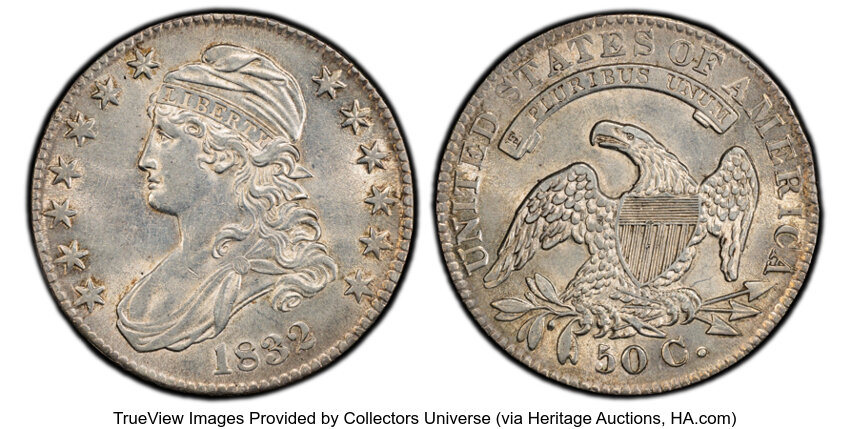 image for: 1832 50C Small Letters, O-111, R.1, AU58 PCGS.  CDN: $600 Whsle. Bid for NGC/PCGS AU58. Mintage 4,797,000....