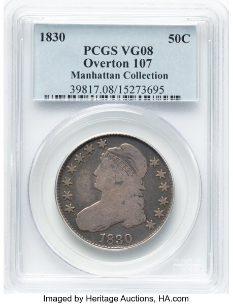 image for: 1830 50C Small 0, O-107, R.2, VG8 PCGS. Ex: Manhattan Collection. PCGS Population: 1 in 8, 24 finer (11/25). CDN: $62 Whsle...