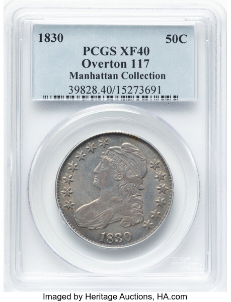 image for: 1830 50C Small 0, O-117, R.2, XF40 PCGS. Ex: Manhattan Collection. PCGS Population: 7 in 40, 26 finer (11/25). CDN: $160 Wh...