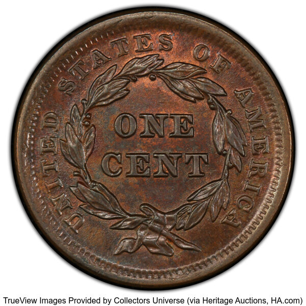 image for: 1842 1C Small Date, N-2, R.1, MS64 Brown PCGS. CAC. Ex: Koshkarian. Grellman Die State b. Bob Grellman grades this piece MS...