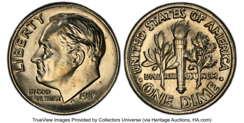 image for: 1982 10C No Mintmark, Strong, MS66 Full Bands PCGS. CDN: $420 Whsle. Bid for NGC/PCGS MS66....