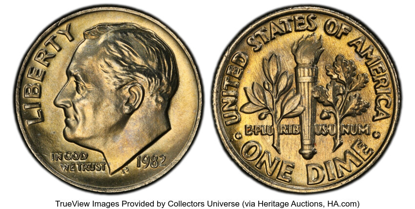 image for: 1982 10C No Mintmark, Strong, MS66 Full Bands PCGS. CDN: $420 Whsle. Bid for NGC/PCGS MS66....