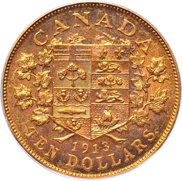 image for: Canada: George V gold 10 Dollars 1913 MS61 PCGS,...