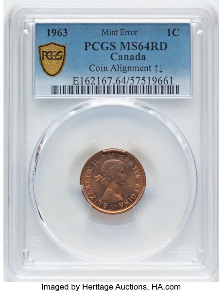 image for: Canada: Elizabeth II "Coin Alignment" Cent 1963 MS64 Red PCGS,...