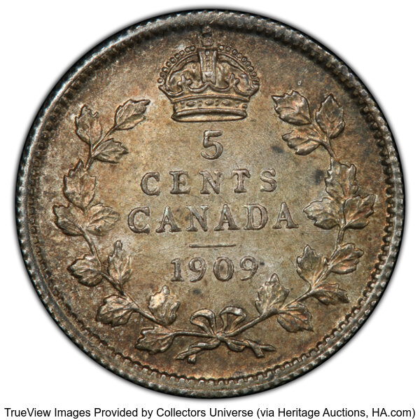 image for: Canada: Edward VII "Round Leaves - Bow Tie" 5 Cents 1909 MS65 PCGS,...