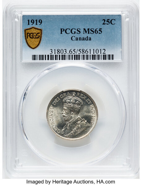 image for: Canada: George V 25 Cents 1919 MS65 PCGS,...
