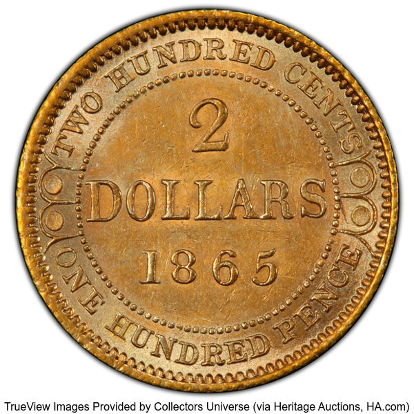 image for: Canada: Newfoundland. Victoria gold 2 Dollars 1865 MS62 PCGS,...