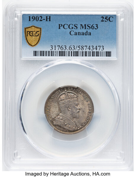 image for: Canada: Edward VII 25 Cents 1902-H MS63 PCGS,...