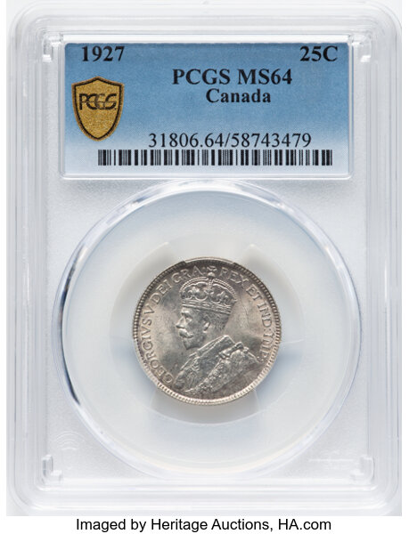 image for: Canada: George V 25 Cents 1927 MS64 PCGS,...