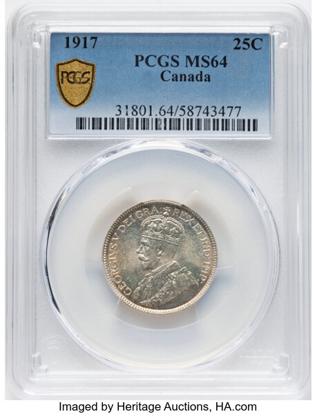 image for: Canada: George V 25 Cents 1917 MS64 PCGS,...