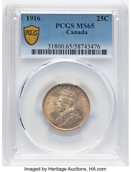 image for: Canada: George V 25 Cents 1916 MS65 PCGS,...