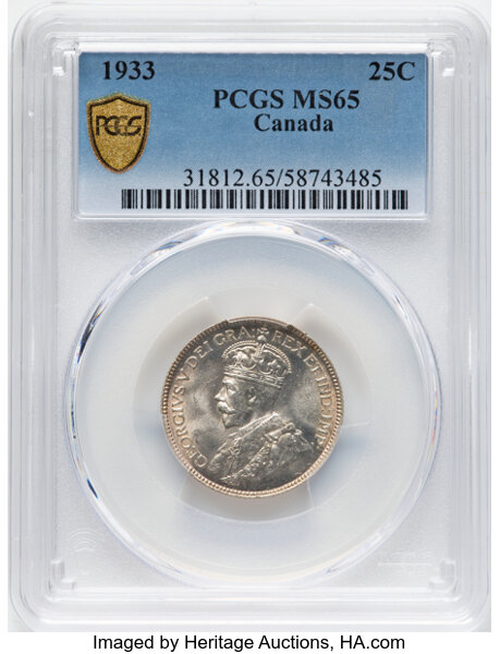 image for: Canada: George V 25 Cents 1933 MS65 PCGS,...
