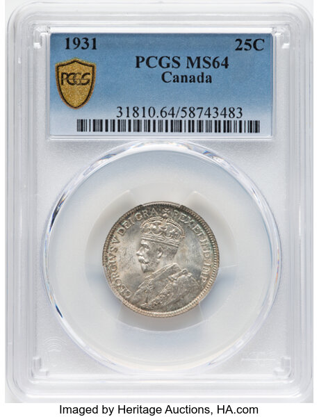 image for: Canada: George V 25 Cents 1931 MS64 PCGS,...