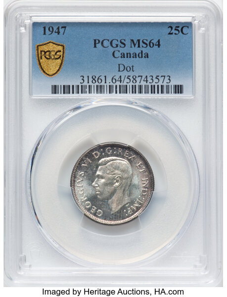 thumbnail for: 1947 Dot 25c PCGS MS64