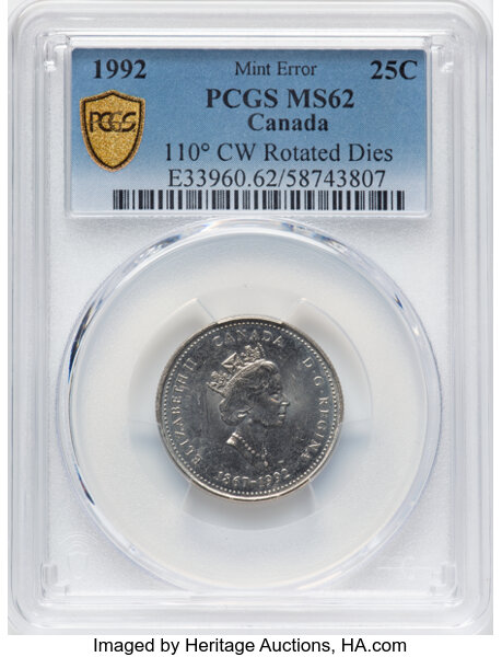 thumbnail for: 1992 New Brunswick, Medal Alignment 25c PCGS MS62