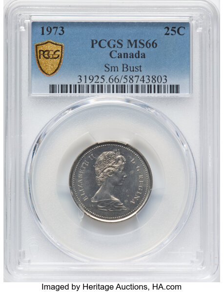 thumbnail for: 1973 Small Bust 25c PCGS MS66