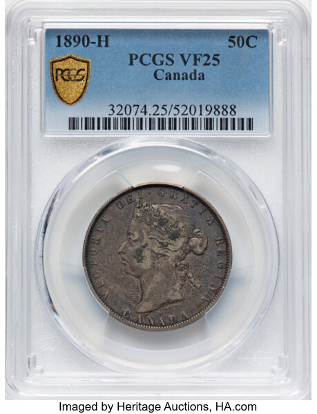 image for: Canada: Victoria 50 Cents 1890-H VF25 PCGS,...