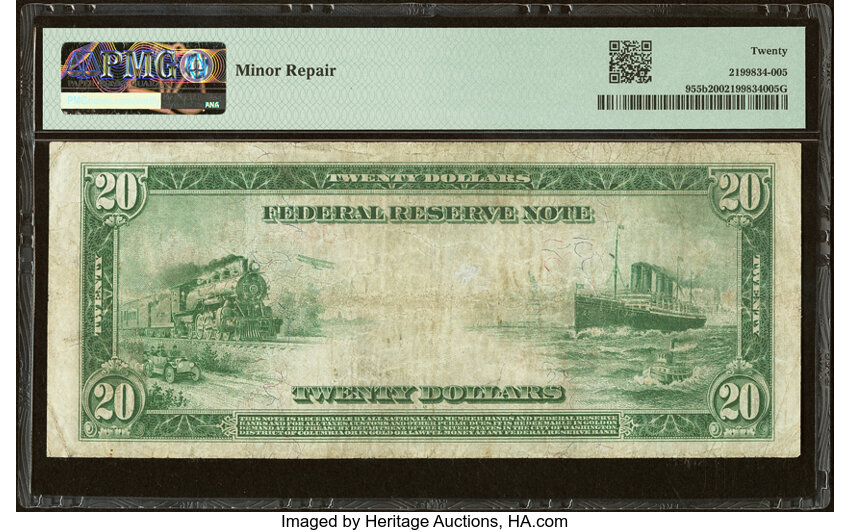 image for: Fr. 955b $20 1914 Red Seal Federal Reserve Note PMG Very Fine 20....