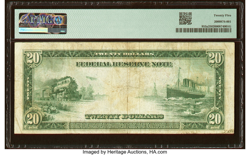 image for: Fr. 953a $20 1914 Red Seal Federal Reserve Note PMG Very Fine 25....