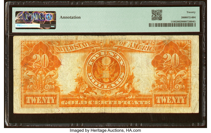image for: Fr. 1186 $20 1906 Gold Certificate PMG Very Fine 20....