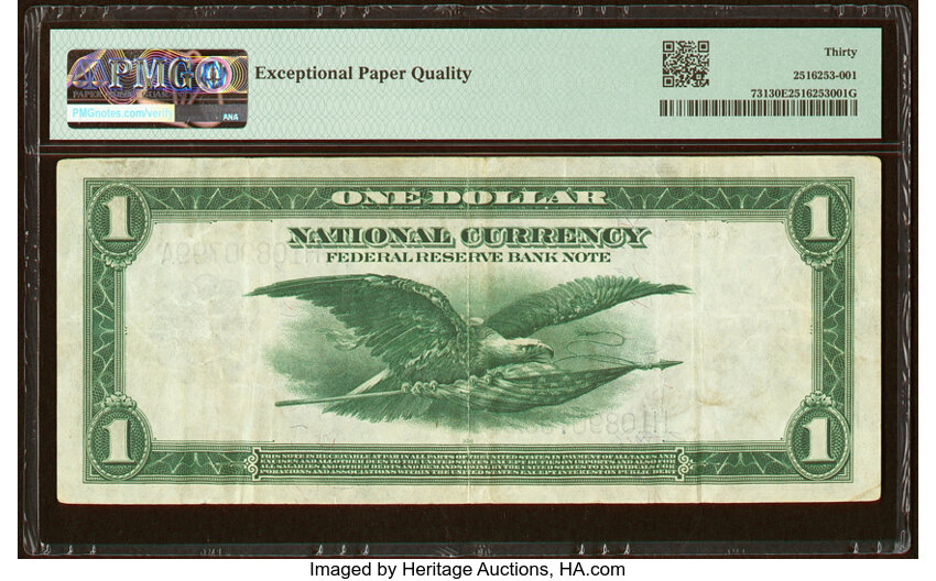 image for: Fr. 731 $1 1918 Federal Reserve Bank Note PMG Very Fine 30 EPQ....