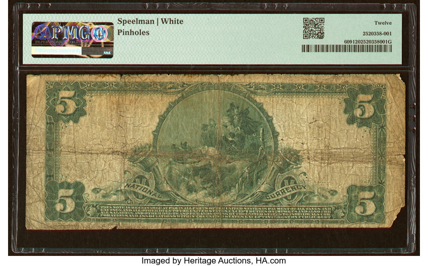 image for: Fort Wayne, IN - $5 1902 Plain Back Fr. 609 The First National Bank Ch. # (M)11 PMG Fine 12....
