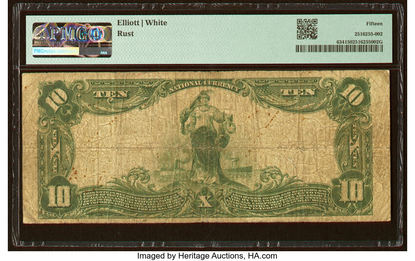 image for: East Chicago, IN - $10 1902 Plain Back Fr. 634 The United States National Bank of Indiana Harbor Ch. # 12058 PMG Choice Fine 1...