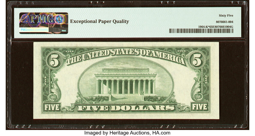 image for: Fr. 1964-K* $5 1950C Federal Reserve Star Note. PMG Gem Uncirculated 65 EPQ....