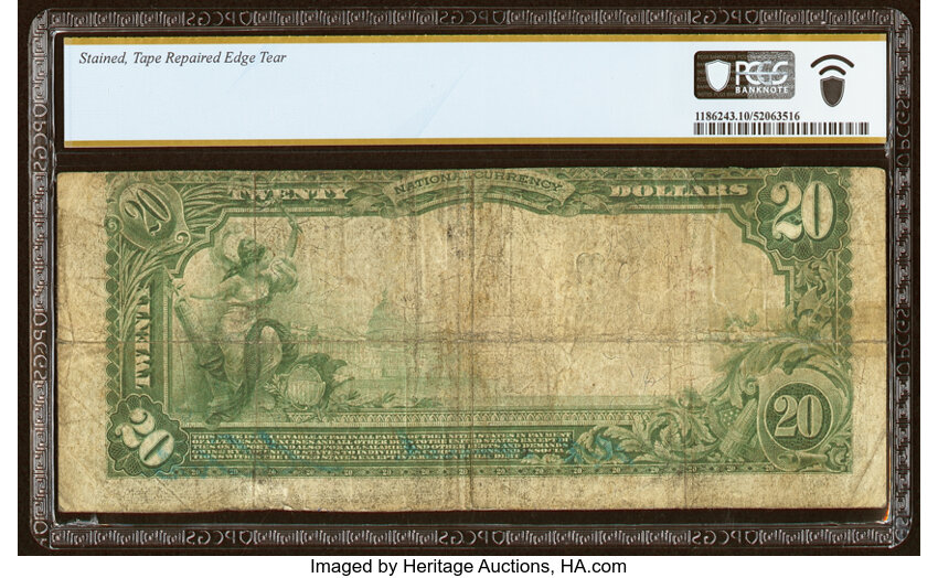 image for: Clymer, PA - $20 1902 Plain Back Fr. 653 The Clymer National Bank Ch. # 9898 PCGS Banknote Very Good 10 Details....