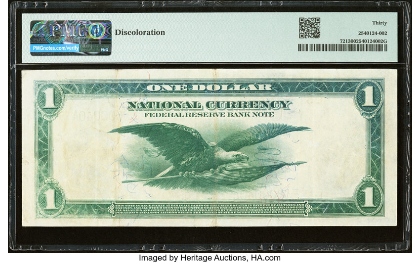 image for: Fr. 721 $1 1918 Federal Reserve Bank Note PMG Very Fine 30....