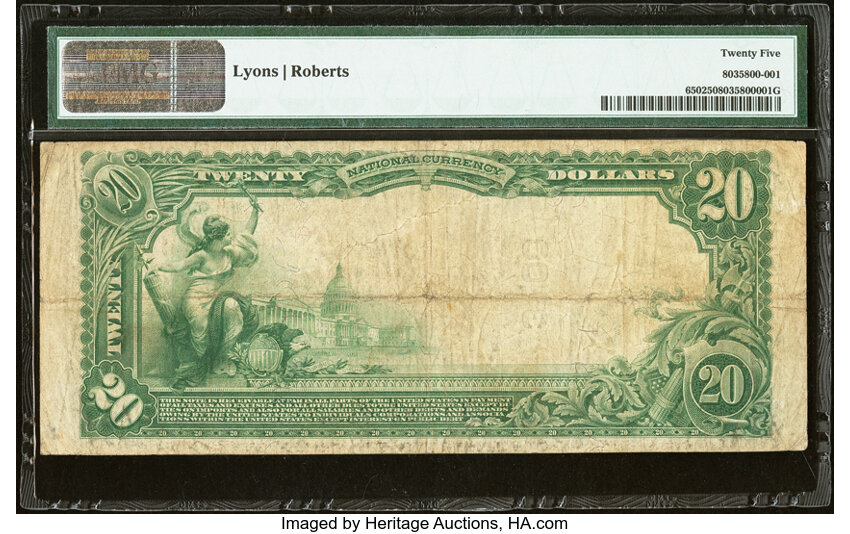 image for: Wichita Falls, TX - $20 1902 Plain Back Fr. 650 The First National Bank Ch. # 3200 PMG Very Fine 25....
