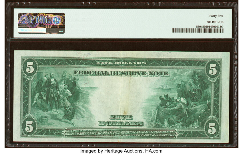 image for: Fr. 850 $5 1914 Federal Reserve Note PMG Choice Extremely Fine 45....