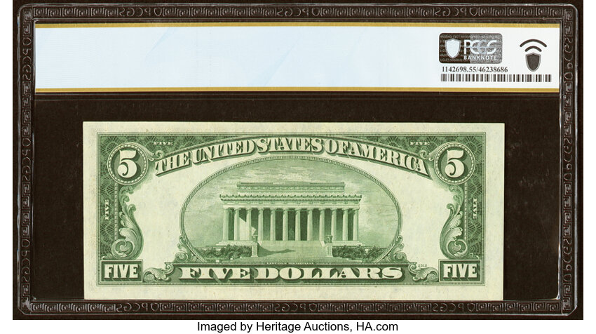 image for: Radar Serial Number 08011080 Fr. 1655 $5 1953 Silver Certificate. PCGS Banknote About Unc 55....