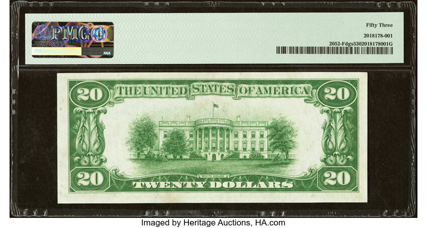 image for: Fr. 2052-F $20 1928B Federal Reserve Note. PMG About Uncirculated 53....