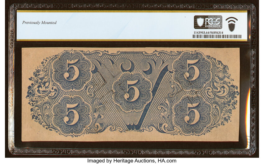 image for: T53 $5 1862 PF-8 Cr. 387 PCGS Banknote Choice Unc 64....