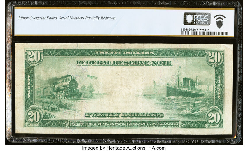 image for: Fr. 958a $20 1914 Red Seal Federal Reserve Note PCGS Banknote Very Fine 20....