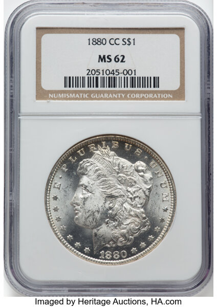 1880-CC $1 MS62 NGC. VAM-3A. CDN: $600 Whsle. Bid for NGC/PCGS MS62. Mintage 591,000....
