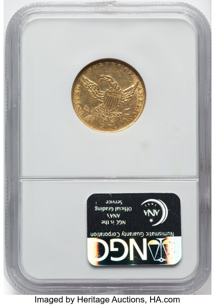 image for: 1836 $5 Block 8, HM-7, R.3, AU53 NGC.  CDN: $1,480.07 Whsle. Bid for NGC/PCGS AU53. Mintage 553,147....