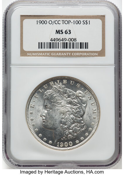 image for: 1900-O/CC $1 VAM-11 MS63 NGC. A Top 100 Variety.  CDN: $1,080 Whsle. Bid for NGC/PCGS MS63. Mintage 12,590,000....