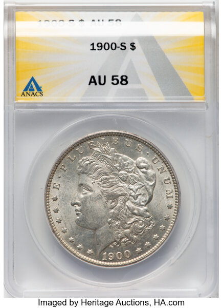 1900-S $1 AU58 ANACS. Mintage 3,540,000. ...