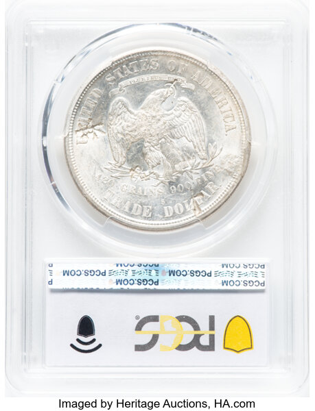 image for: 1875-S T$1 Chop Mark, Type One Reverse, AU58 PCGS. Large S. PCGS Population: 82 in 58 (2 in 58+), 155 finer (11/25). CDN: $...