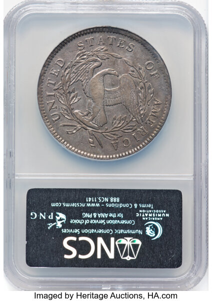 image for: 1795 $1 Flowing Hair, Three Leaves, B-12, BB-26, R.6 -- Obverse Graffiti -- NCS. VF Details....